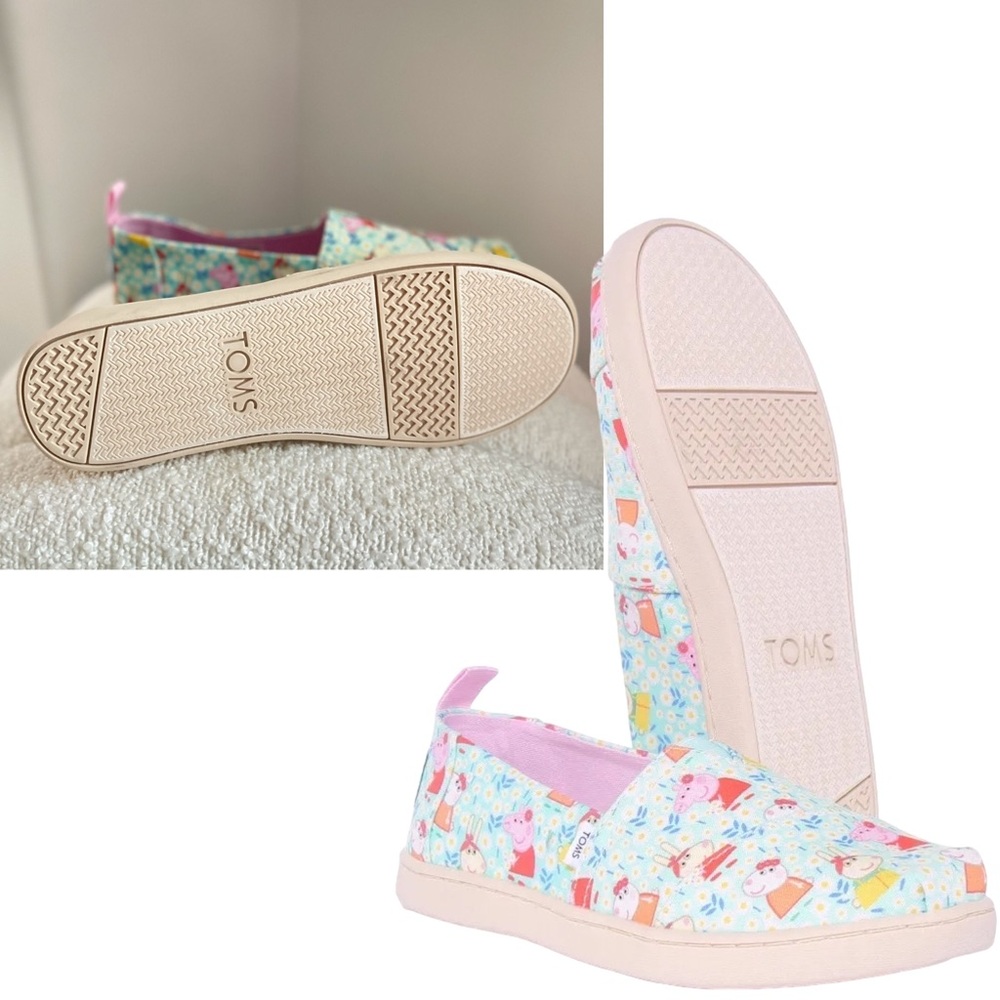 TOMS X Peppa Pig Classic Slip-On Flats Kid’s Shoes Size 4 Pink Blue No Laces - Picture 4 of 7